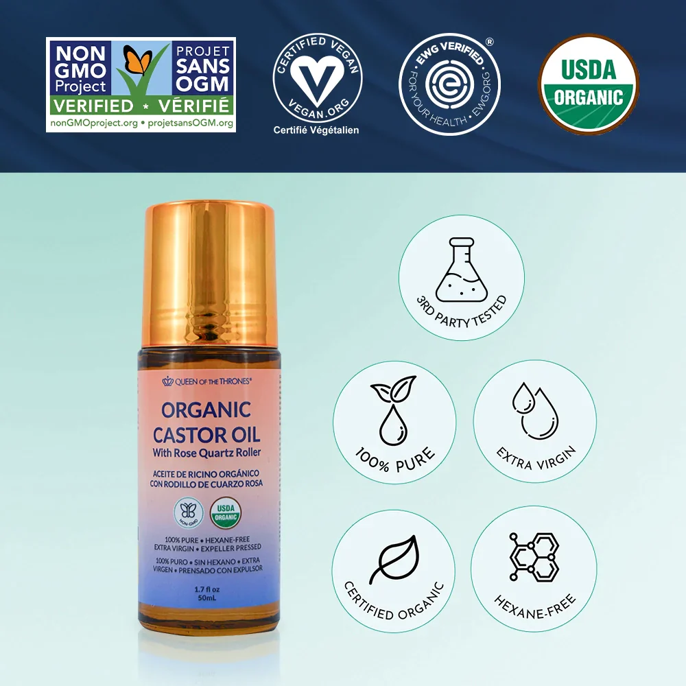 Organic Golden Castor Oil Roll-On with Rose Quartz - Image 3